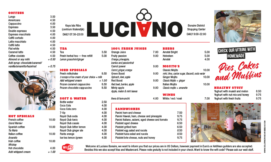 Luciano Bonaire Ice Cream IJS Menu 