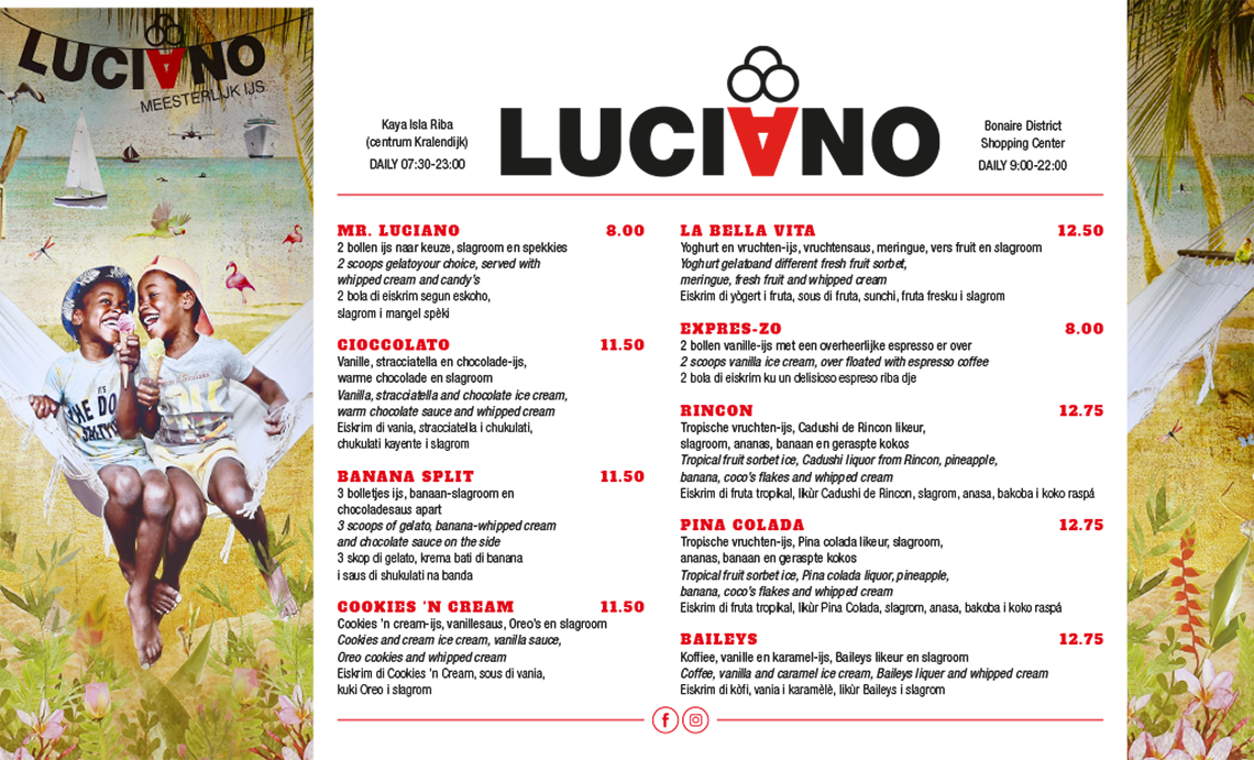 Luciano Bonaire Ice Cream IJS Menu 